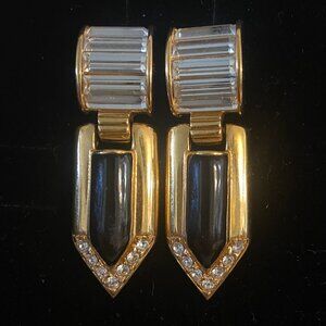 Vintage S.A.L signed Swarovski Gold Crystal and Black knocker stud earrings